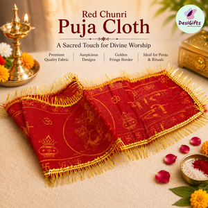 Mata Ki Chunri – Red Devotional Prayer Cloth with Golden Border for Navratri, Mata Rani & Temple Decor, 24Inch, KCH#964