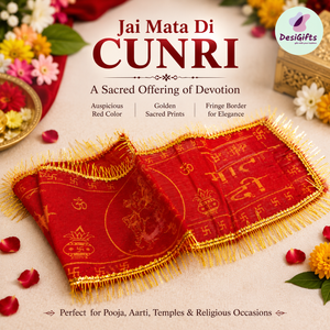 Mata Ki Chunri – Red Devotional Prayer Cloth with Golden Border for Navratri, Mata Rani & Temple Decor, 24Inch, KCH#964