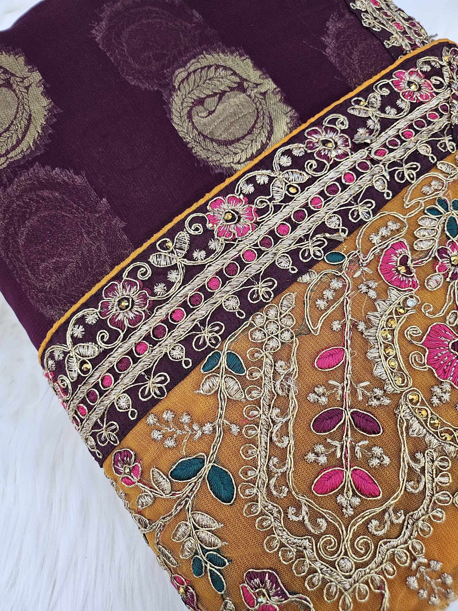Designer Full Embroidery Saree, Honey Shade, SARI#969
