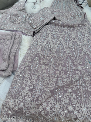 Pastel Purple Lehenga Choli for Women, Lavender Embroidered Indian Wedding Outfit, Sequin Mirror Work Lehenga with Dupatta, LHG-4016
