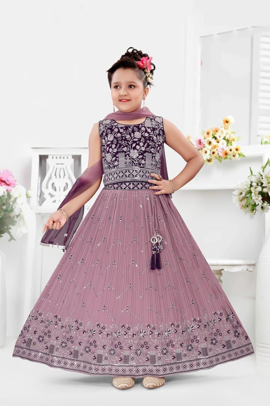 Beautiful Onion Pink Shade Lehnga Choli, Indian traditional festive outfit for Princess, Girl Design GRL - 1890