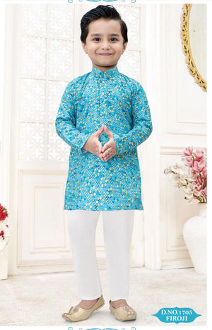 Blue Shade Boy's Cotton Blended Bandhini Style Print Designer Dress - Design BOY-2008