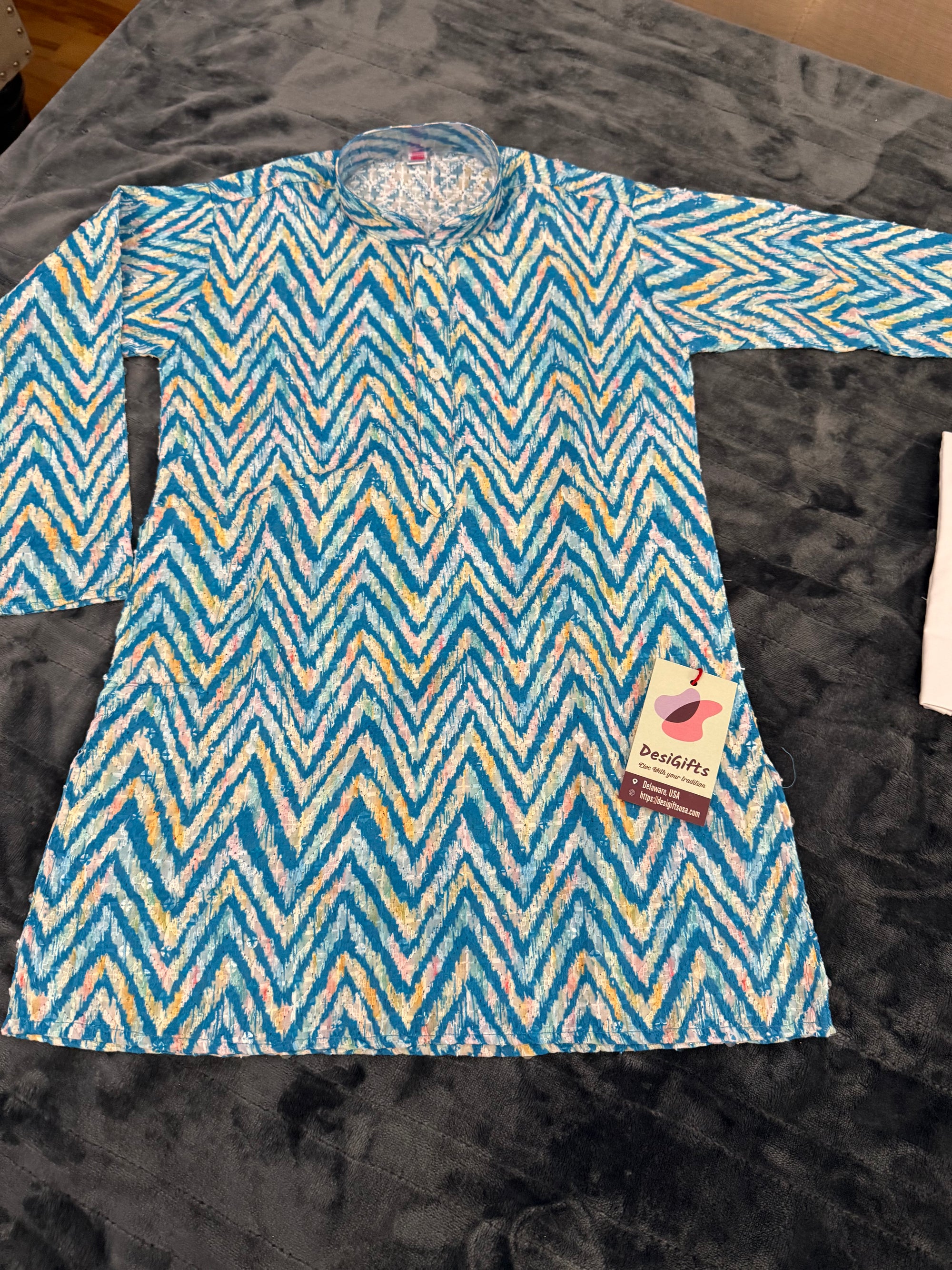 Blue Shade Boy's Cotton Blended Self Designer with Sequins Dress - Design BOY-1908