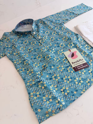 Blue Shade Boy's Cotton Blended Bandhini Style Print Designer Dress - Design BOY-2008