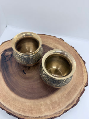 3" Engraved Brass Lota – Mini Decorative Water Pot with Floral Carving, LOTA - 3039