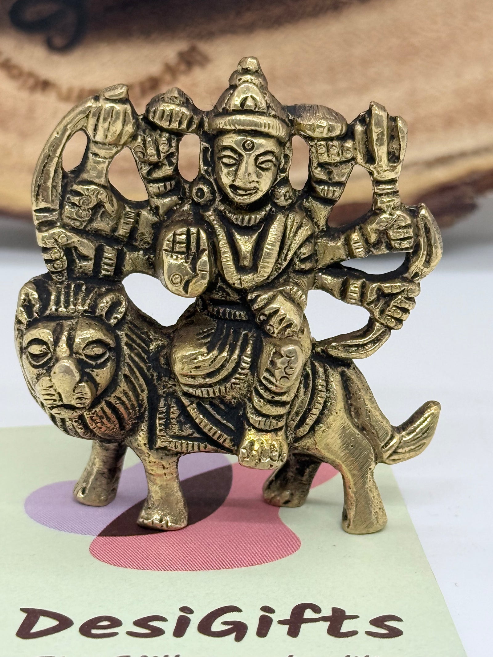 Brass Durga Maa Idol on Lion | 2 inch idol Murti for Home & Office.  GS8 -3044