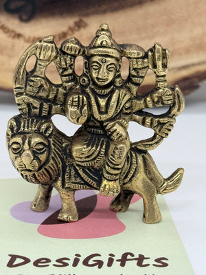 Brass Durga Maa Idol on Lion | 2 inch idol Murti for Home & Office.  GS8 -3044