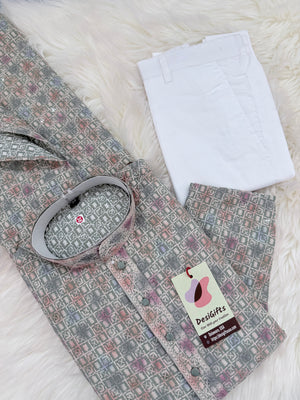 Men’s Indian festive Kurta Pajama Set, Rayon Chikankari Embroidery, Wedding Partywear Multishade Kurta– KP-1982