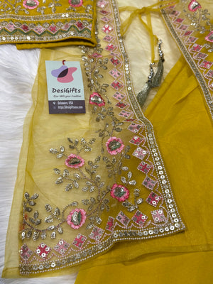 Yellow Shade Lehnga Choli in Sari Style, Half Sari, , Indian traditional festive outfit for Princess, Girl Design GRL - 1943