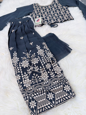 Zari and Sequins Lehenga Choli with Stylish long Sleeves for Girls –Traditional Festive Wear, Design GRL - 1984