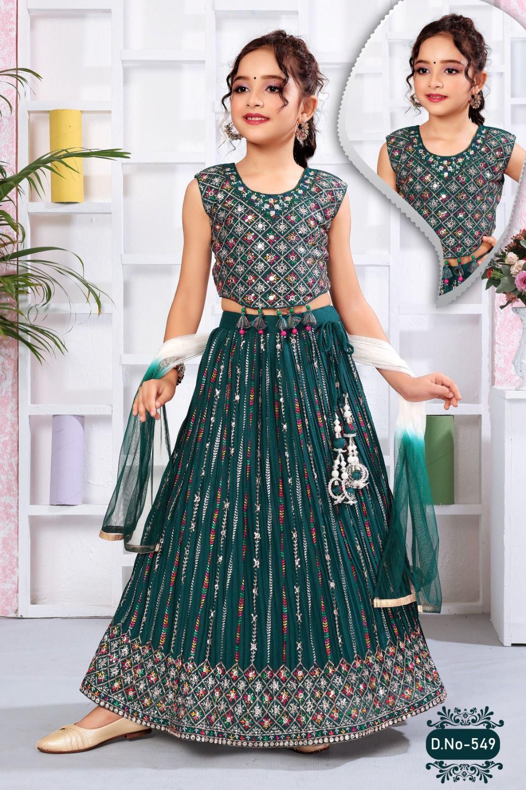 Notable Teal Green Shade Lehnga Choli, Indian traditional festive outfit for Princess, Girl Design GRL - 1892