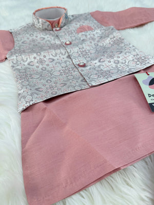 Carrot Shade 3 Piece Boy's Cotton  Silk Ethnic Kurta with Jacket, and Pajama- Design B-2012