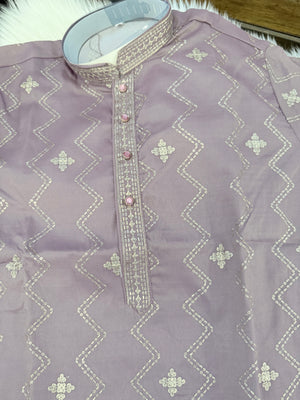 Men’s Dusty Mauve Embroidered Kurta Pajama Set – Shorter Kurta with Ivory slight bootcut-style Pants, Indian Wedding & Festive Ethnic Wear, KP - 4004