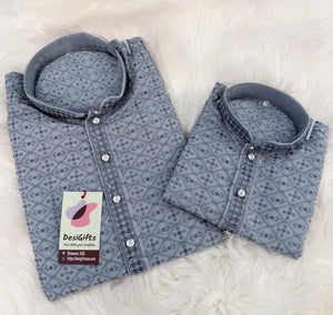 Gray Chikankari Rayon with Sequins 2 Piece Kurta Pajama Set, Father or Son's Outfit, DM -1981