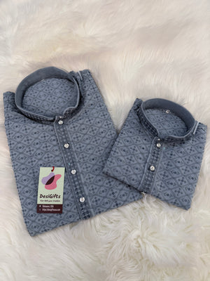 Gray Chikankari Rayon with Sequins 2 Piece Kurta Pajama Set, Father or Son's Outfit, DM -1981