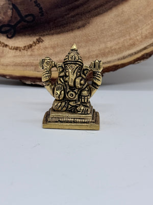 1.5" Brass Ganesha Idol | Miniature Ganesh Murti for Home, Office & Car Dashboard, GIB- 3042