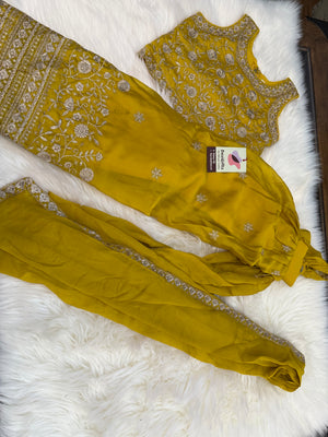 Lemon Yellow Shade Lehnga Choli in Sari Style, Half Sari, , Indian traditional festive outfit for Princess, Girl Design GRL - 1956