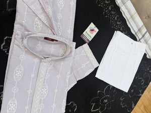 Men’s Embroidered Pastel Purple Kurta Pajama Set with Sequin Work, Indian Ethnic Wear for Wedding & Festival, KPS-3025