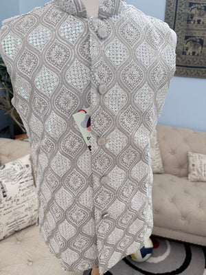 Luxury Gray Bead & Sequin Embroidered Jacket for Men – Heavy Thread Work Wedding Waistcoat | J-3033