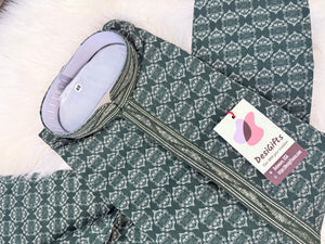 Men’s Bottle Green Jacquard Silk Blend Kurta Pajama Set – Ethnic Wear for Wedding, Festive & Party, KPS-4002