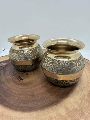 3" Engraved Brass Lota – Mini Decorative Water Pot with Floral Carving, LOTA - 3039