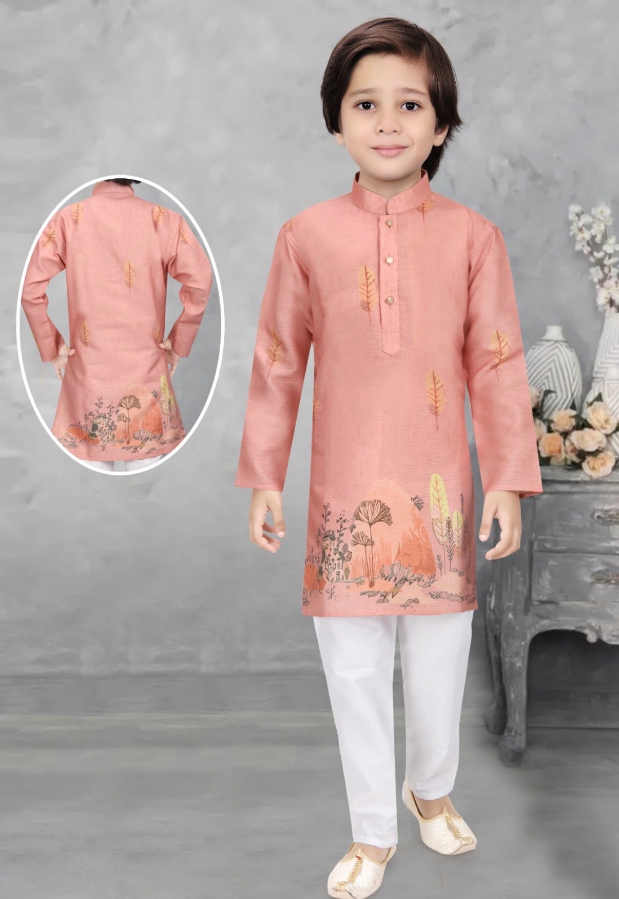 Carrot Shade Boy's Cotton with Panel Print Designer Dress - Design BOY-2021