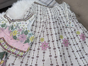 Women’s Ivory & Blush Pink Floral Print Lehenga Choli with Dupatta – Sequin Embellished Indian Wedding Festive Outfit, LHG-4014