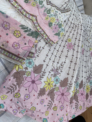 Women’s Ivory & Blush Pink Floral Print Lehenga Choli with Dupatta – Sequin Embellished Indian Wedding Festive Outfit, LHG-4014