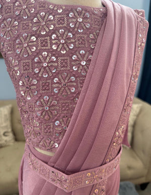 Readymade Saree  in Pastel Pink Shade for Girls with sequins Blouse, Indian Ethnic Outfit, GRL -1899