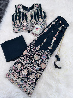 Navy Shade Embroidered with Sequins Lehenga Choli for Girls – Indian Traditional Festive, Wedding & Celebration Wear, Design GRL - 1988