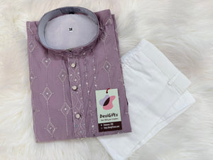 Men’s Onion Shade Embroidered Kurta Pajama Set with Sequins Work, Indian Ethnic Wear for Wedding & Festival, KPS-3012