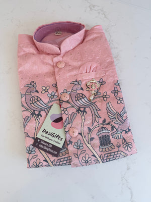 PInk Shade 4 Piece Boy's Cotton  Silk Ethnic Kurta with Jacket, Dhoti and Pajama- Design B-2004