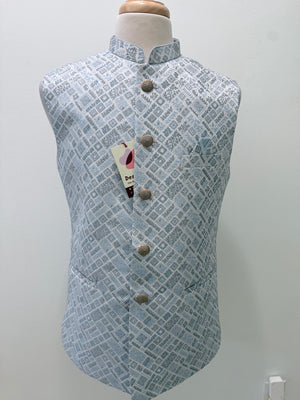 Men’s Pastel/Ice BluePink Nehru Jacket – Self Woven Silk Indian Sadri, Festive Wedding Waistcoat, Ethnic Modi Jacket for Men, J-3089