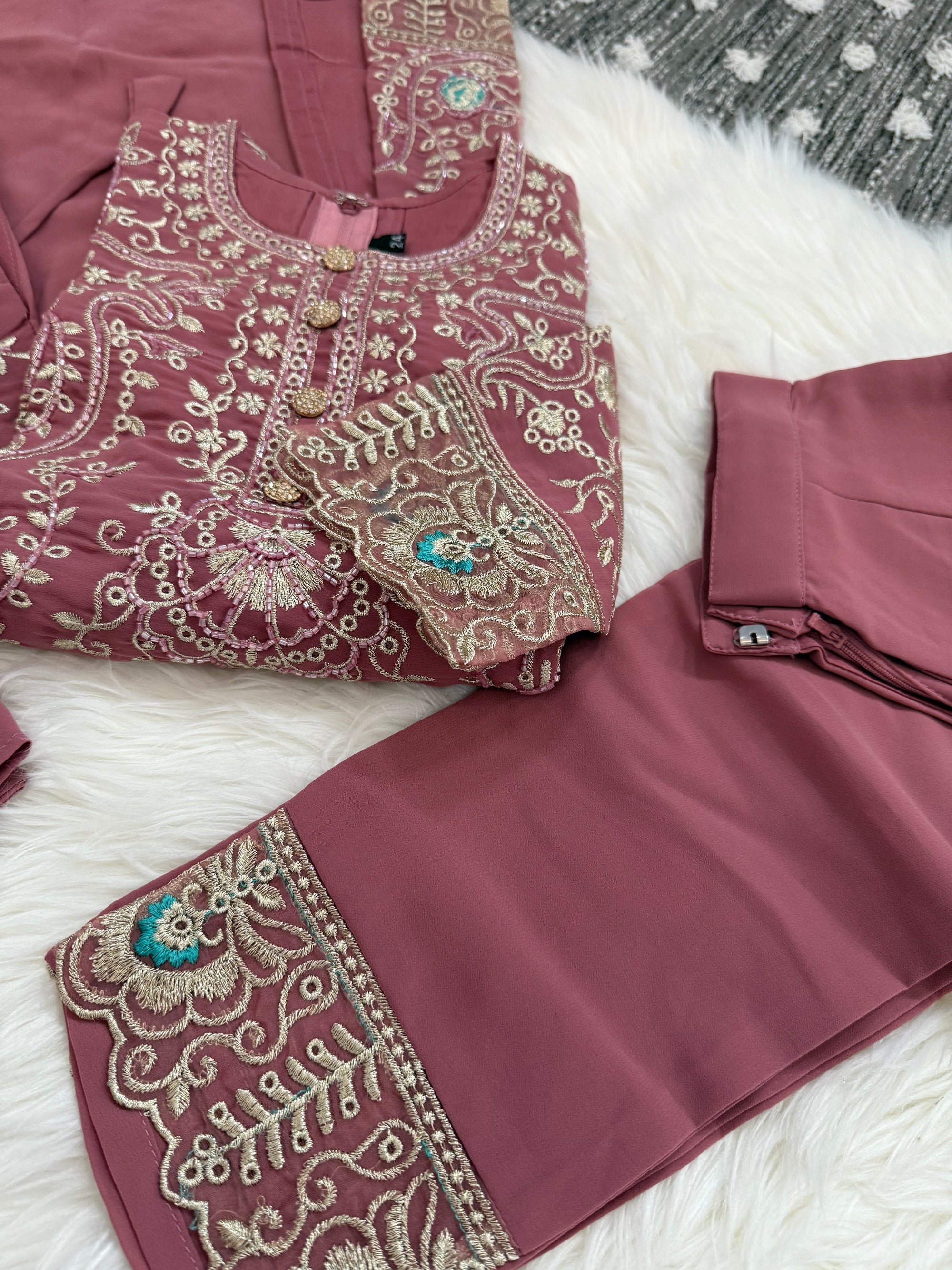 Elegant 3 Piece Kurti Set with Exquisitely Embroidered Girl's Dress, Design G-1552