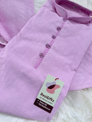 Men’s Light Lilac Purple Banarasi Silk Blend Kurta Pajama Set with Self Woven Buti, Kurta with Trouser Pants, Indian Festive Wedding Wear – KP- 3078
