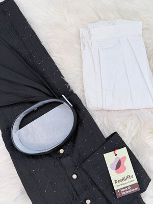 Men’s Black Sequins Embroidered Kurta Pajama Set – Indian Wedding & Partywear Traditional 2PC Outfit, Size 58 , 5XL, KP-2023