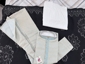 Pastel Blue with Beige accents Jacquard Silk Kurta Pajama Set | Festive Kurta Pant Style Pajama, Man -3057