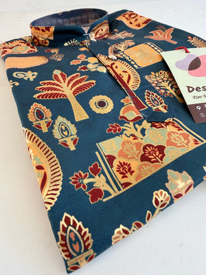 Blue Shade Boy's Cotton Blended with Print Designer Dress - Design BOY-2007