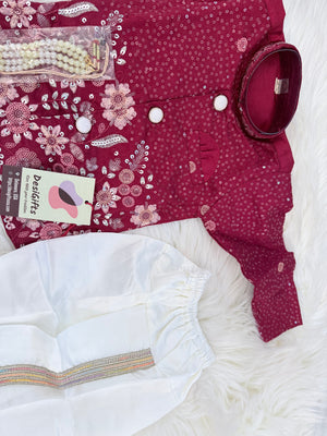 Baby Boy Maroon Embroidered Kurta Set with Dhoti and Pajama | Traditional Indian Ethnic Outfit, Wedding & Festive Wear | Sizes 002,  B-4061