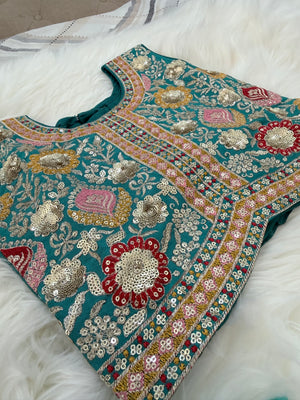 Girls Peacock Blue Zari Embroidered Lehenga Choli Set with Dupatta, Traditional Indian Ethnic Wear for Kids, Wedding & Festival Outfit, GRL-3071