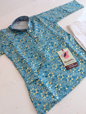 Blue Shade Boy's Cotton Blended Bandhini Style Print Designer Dress - Design BOY-2008