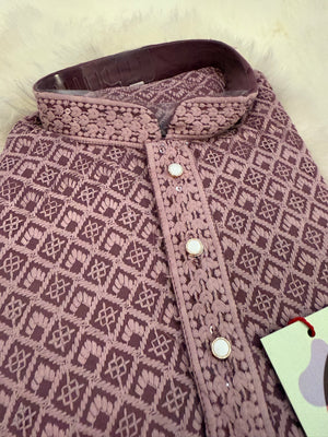 Onion Shade Chikankari Shirt-Style Short Kurta with Sequins – Ethnic Casual Kurta, SK - 1935