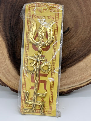 6" Golden Trishul Om Swastik Wall Hanging – Spiritual Metal Décor for Home & Temple, S5M-3047