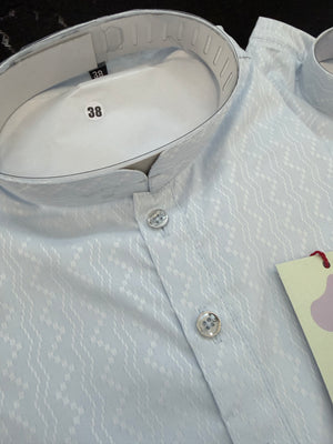 Men's and Boys' Soft Cotton Silk Kurta Pajama Set - Sky Blue Indian Festive Wear, Matching Traditional Outfit, DM-3021
