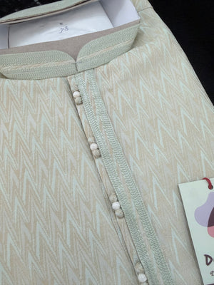 Pastel Green with Beige accents Jacquard Silk Kurta Pajama Set | Festive Kurta Pant Style Pajama, Man -3056