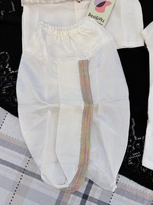 Boys Ivory Cream Kurta Pajama Set with Floral Embroidery Jacket | Dhoti and Pajama | Indian Wedding Festive Ethnic Wear for Kids, B-4058