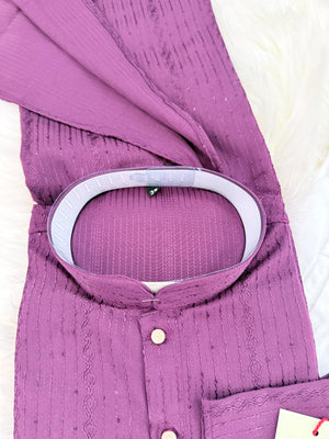 Men’s Wine Shade Sequins Embroidered Kurta Pajama Set – Indian Wedding & Partywear Traditional 2PC Outfit, Size 58 , 5XL, KP-2024