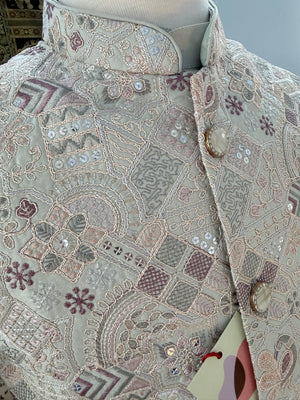 Men’s Pale Sage Green 3-Piece Kurta Pajama with Premium Embroidered Jacket, Wedding & Festive Ethnic Wear, KPJ-3078