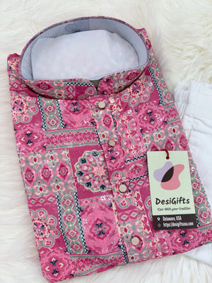 Premium Pink Embroidered Kurta Pajama Set – Viscose Rayon with Printed & Sequin Detailing | Traditional Outfit | KPS-2034