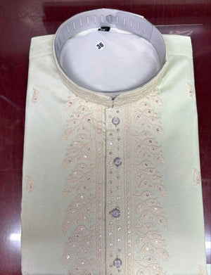 Ethnic Kurta Pajama Set for Men with Classic Embroidery on Neck & Placket – Festive Wedding Kurta Pant Outfit | KP-2064